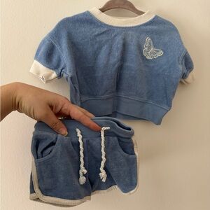 Star baby blue terry cloth shorts and tee shirt set 12m